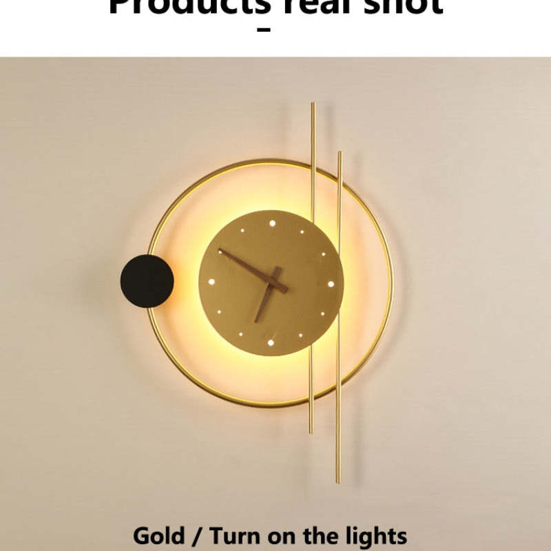 LED Wandlamp met Klok Zwart Goud Metaal Acryl Woonkamer Gang Studeerkamer Trap Modern Design Verlichting | Sulvida