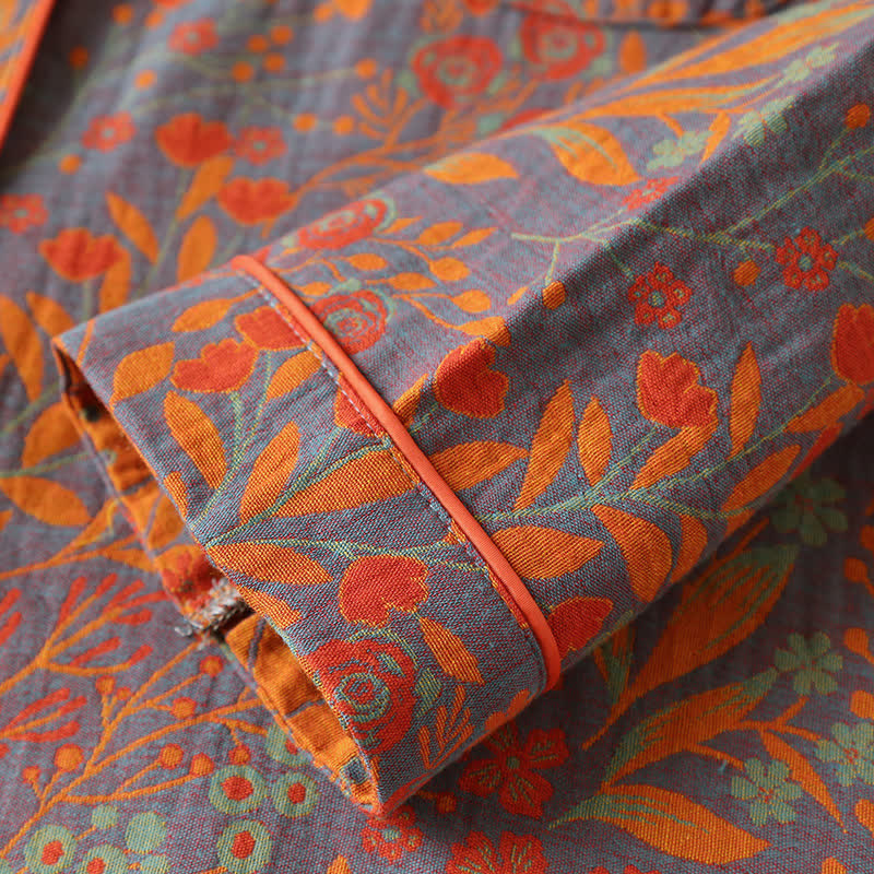Vintage Loungewear Set met Blaaddessin - Katoenen Pyjama met Klassiek Jacquardpatroon voor Dames en Heren - Comfortabele Homewear | Sulvida