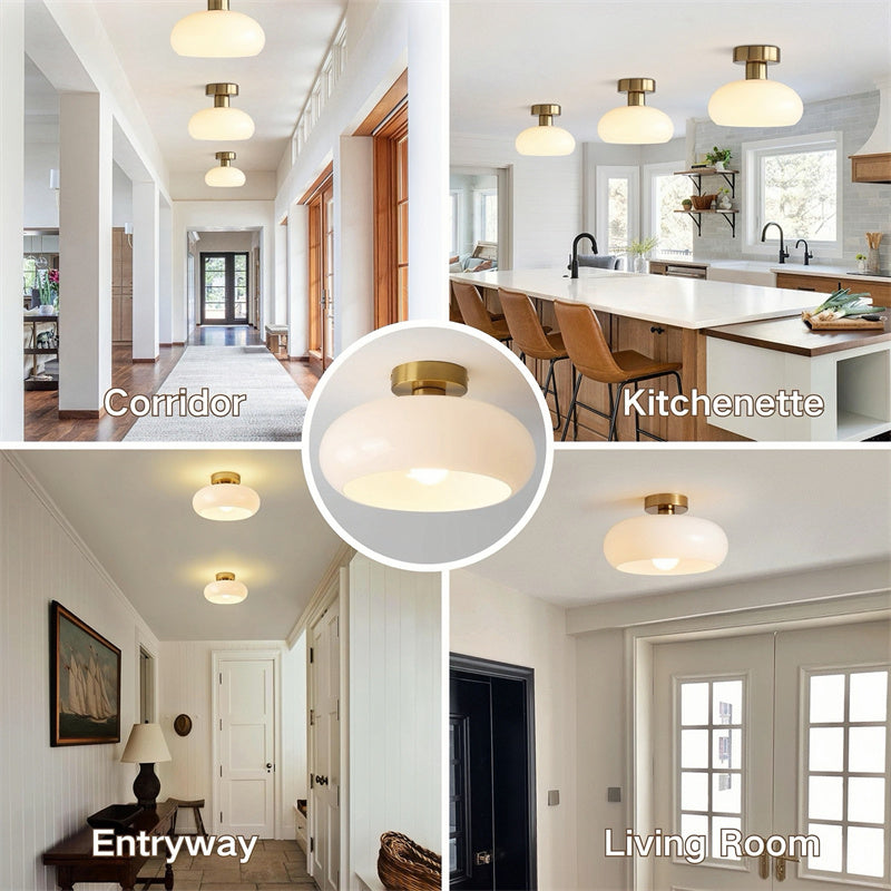 Semi-Flush Plafondlamp Messing Glas Rond Vintage Hal Slaapkamer Keuken Badkamer Retro Eethoek Woonkamer E27 | Sulvida