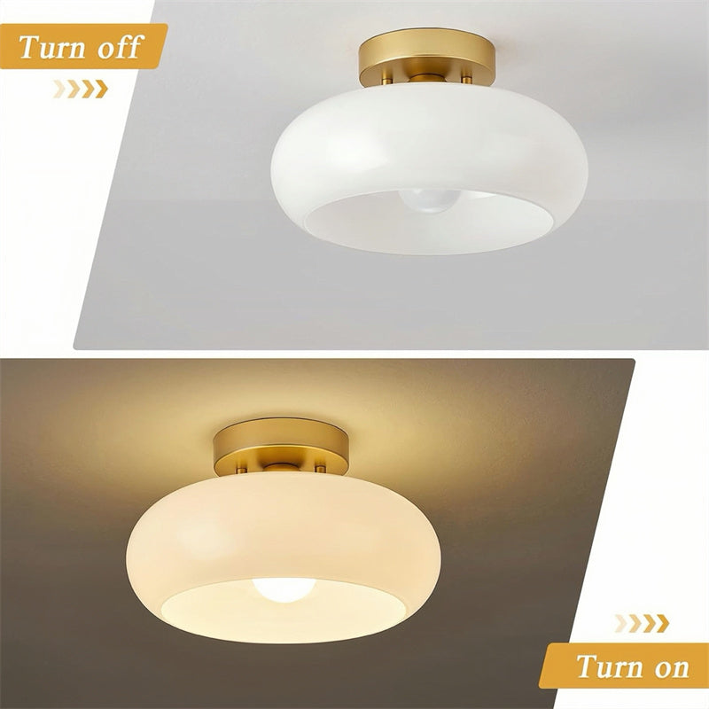 Semi-Flush Plafondlamp Messing Glas Rond Vintage Hal Slaapkamer Keuken Badkamer Retro Eethoek Woonkamer E27 | Sulvida