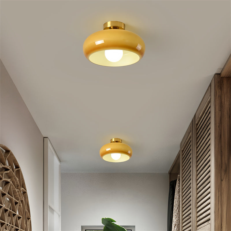 Semi-Flush Plafondlamp Messing Glas Rond Vintage Hal Slaapkamer Keuken Badkamer Retro Eethoek Woonkamer E27 | Sulvida