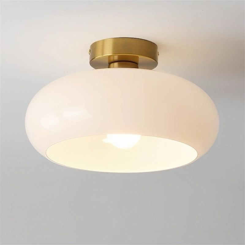 Semi-Flush Plafondlamp Messing Glas Rond Vintage Hal Slaapkamer Keuken Badkamer Retro Eethoek Woonkamer E27 | Sulvida