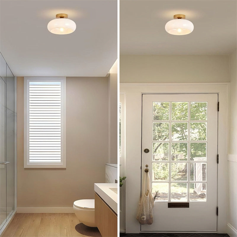 Semi-Flush Plafondlamp Messing Glas Rond Vintage Hal Slaapkamer Keuken Badkamer Retro Eethoek Woonkamer E27 | Sulvida
