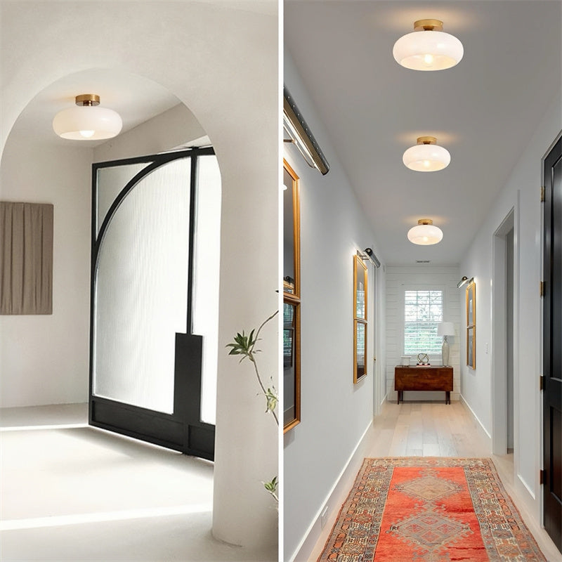 Semi-Flush Plafondlamp Messing Glas Rond Vintage Hal Slaapkamer Keuken Badkamer Retro Eethoek Woonkamer E27 | Sulvida