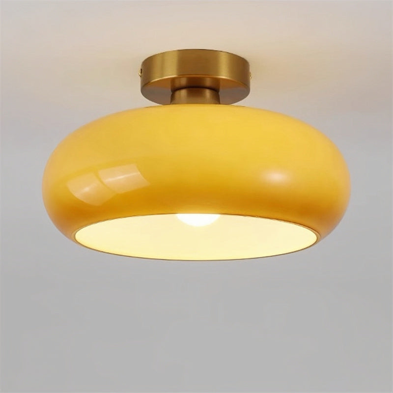 Semi-Flush Plafondlamp Messing Glas Rond Vintage Hal Slaapkamer Keuken Badkamer Retro Eethoek Woonkamer E27 | Sulvida