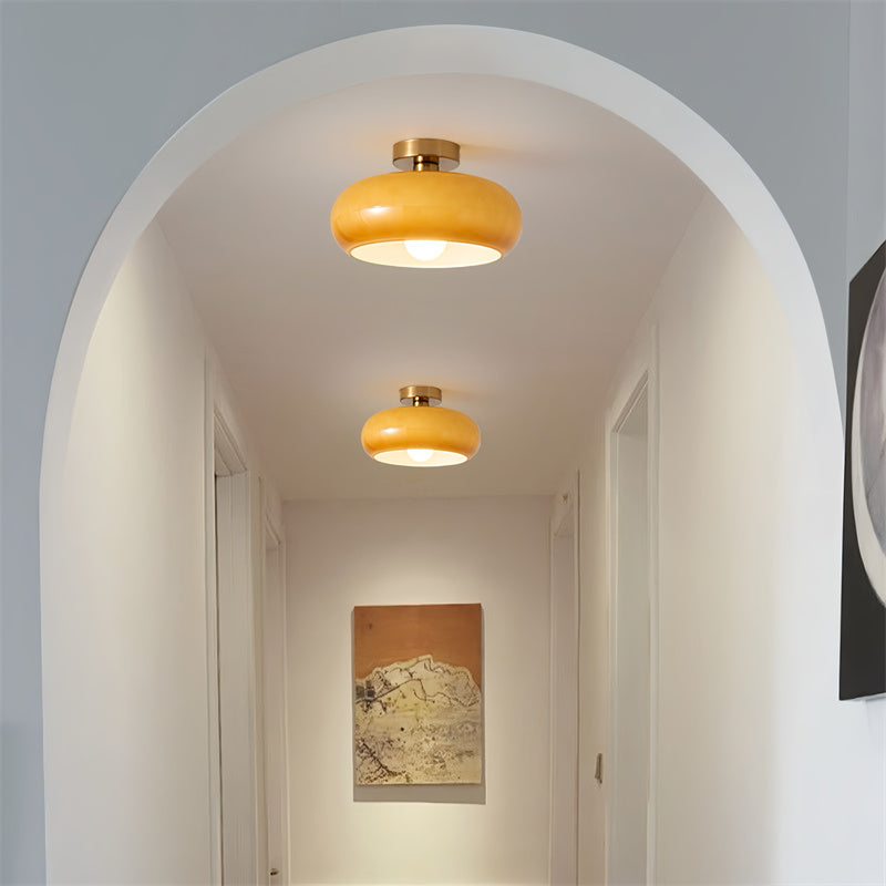 Semi-Flush Plafondlamp Messing Glas Rond Vintage Hal Slaapkamer Keuken Badkamer Retro Eethoek Woonkamer E27 | Sulvida