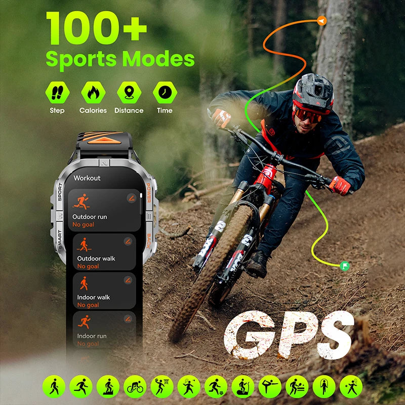 Robuust Outdoor Smartwatch 2,13 inch AMOLED GPS Kompas Zaklamp Fitness Hartslagmeter Waterdicht Sport | Sulvida