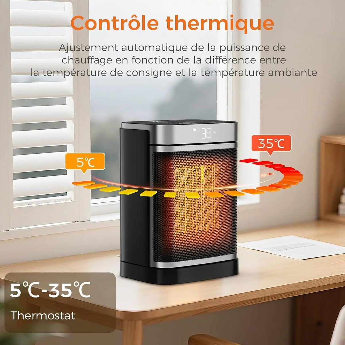 Chauffage céramique 1500W avec télécommande, minuterie, thermostat et oscillation | Sulvida