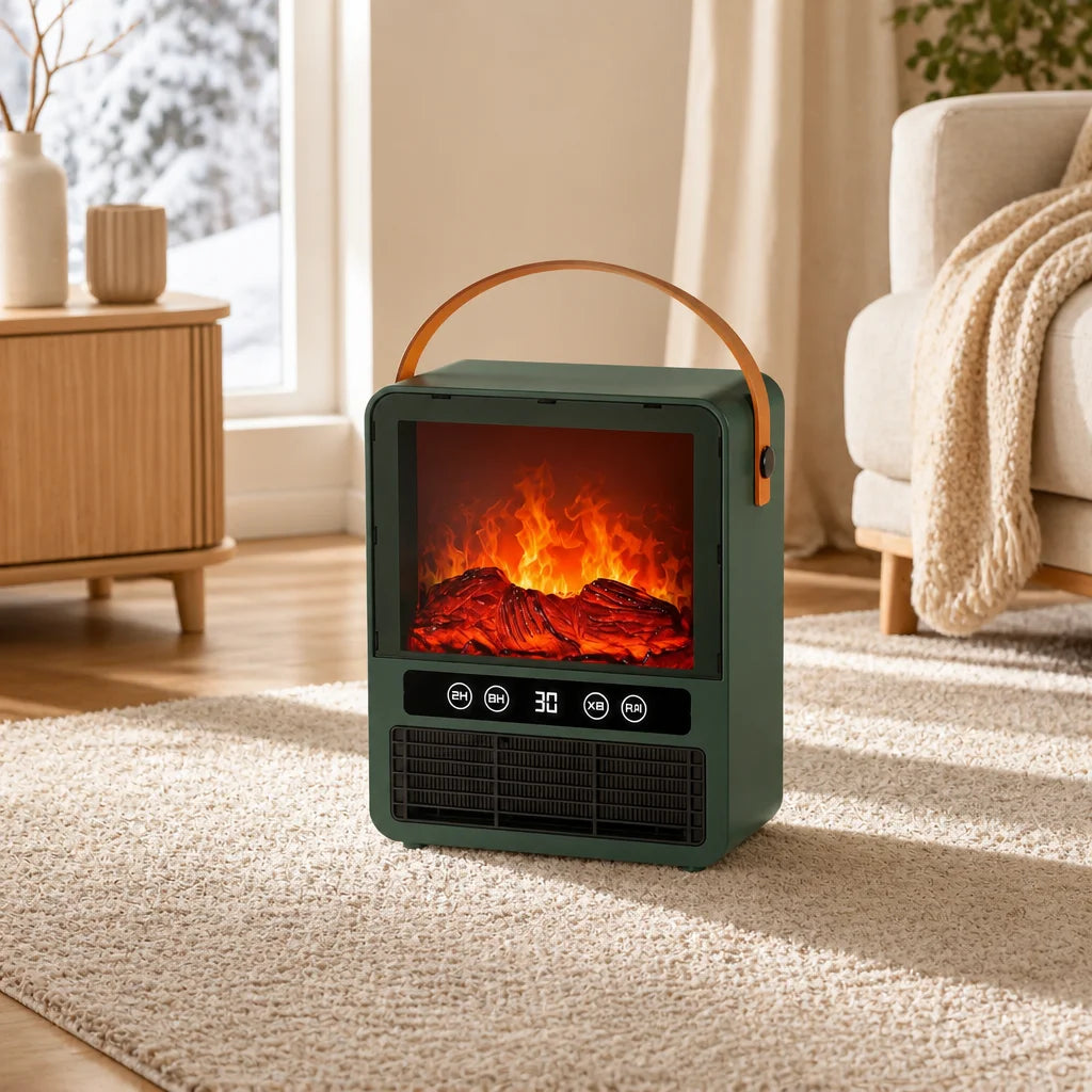 Compacte Elektrische Kachel met 3D Vlameffect en Natuurlijk Vuurgeluid voor Sfeervolle Warmte in Huis | Sulvida