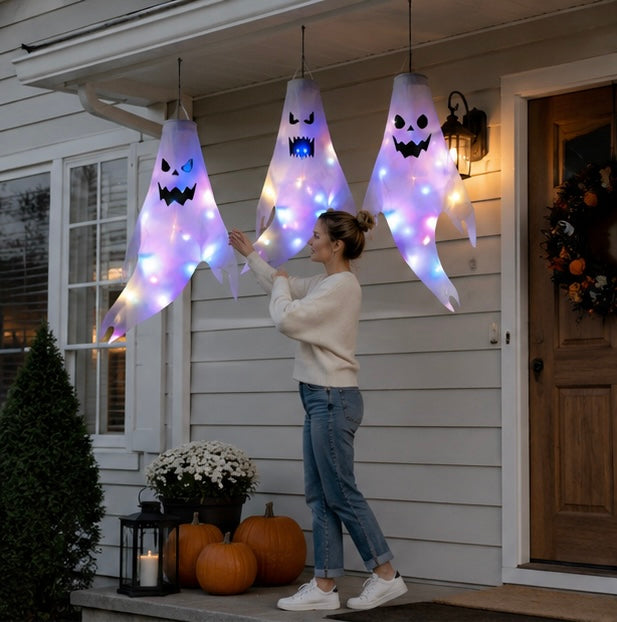 Spookwindzak met LED-verlichting Halloween Decoratie Tuin Buiten Binnen Hangend 130 cm Lichtgevend Griezel | Sulvida