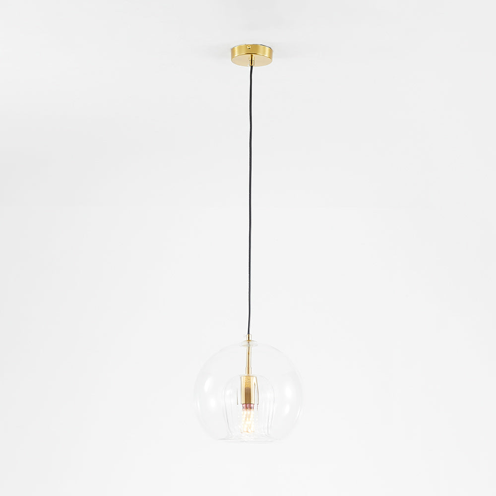 Glazen Hanglamp Bol Transparant & Amber Met Metalen Fitting E26/E27 Moderne Verlichting Eetkamer Slaapkamer | Sulvida