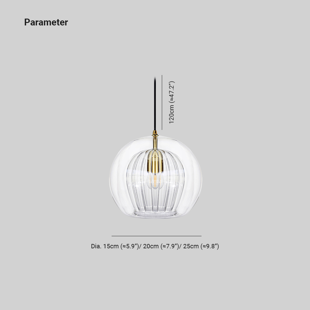 Glazen Hanglamp Bol Transparant & Amber Met Metalen Fitting E26/E27 Moderne Verlichting Eetkamer Slaapkamer | Sulvida