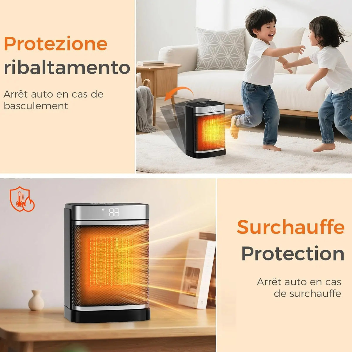 Chauffage céramique 1500W avec télécommande, minuterie, thermostat et oscillation | Sulvida