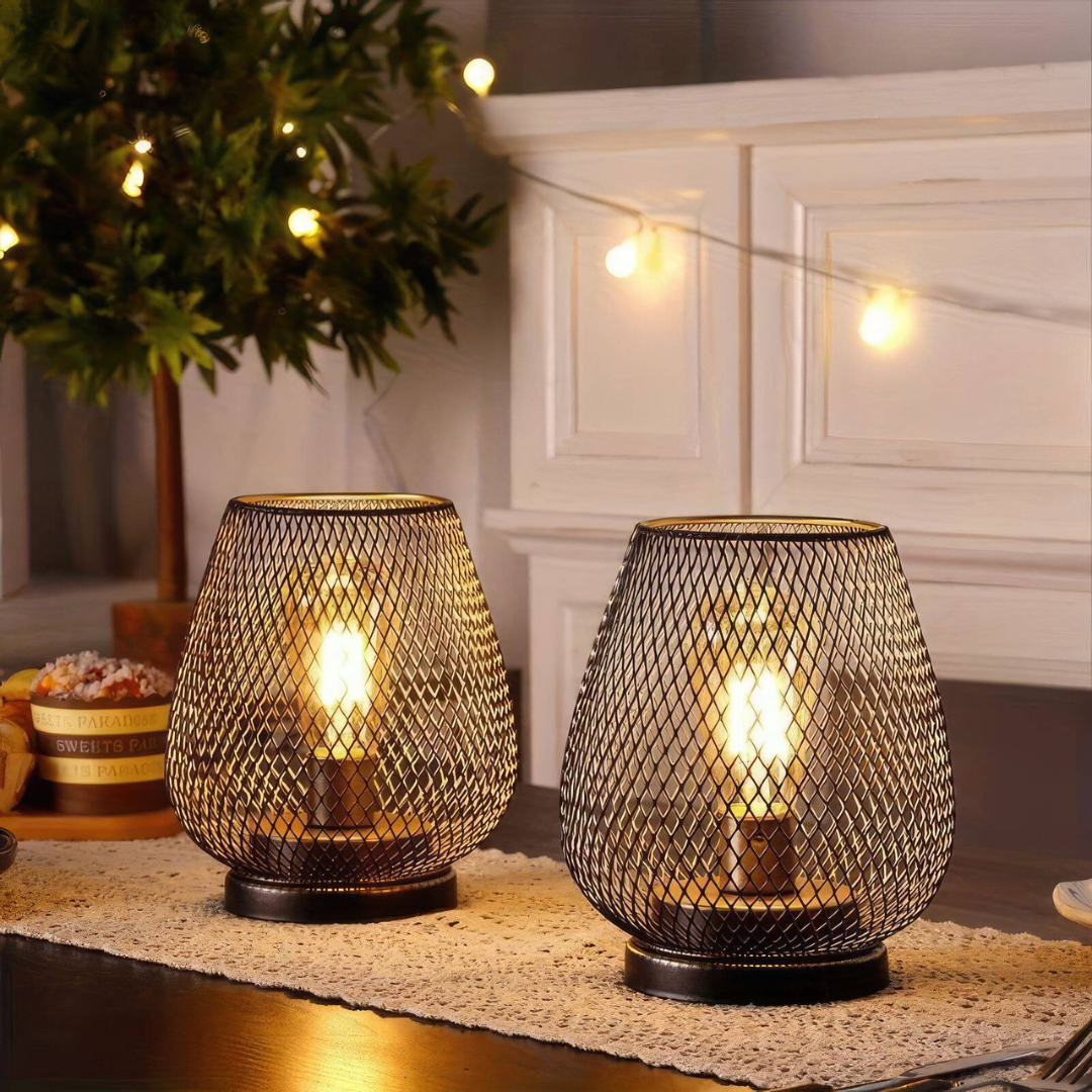 Draadloze LED Lantaarn Luxe Zwarte Tafellamp op Batterijen met Vintage Design Verlichting voor Binnen en Buiten Sfeerlicht | Sulvida