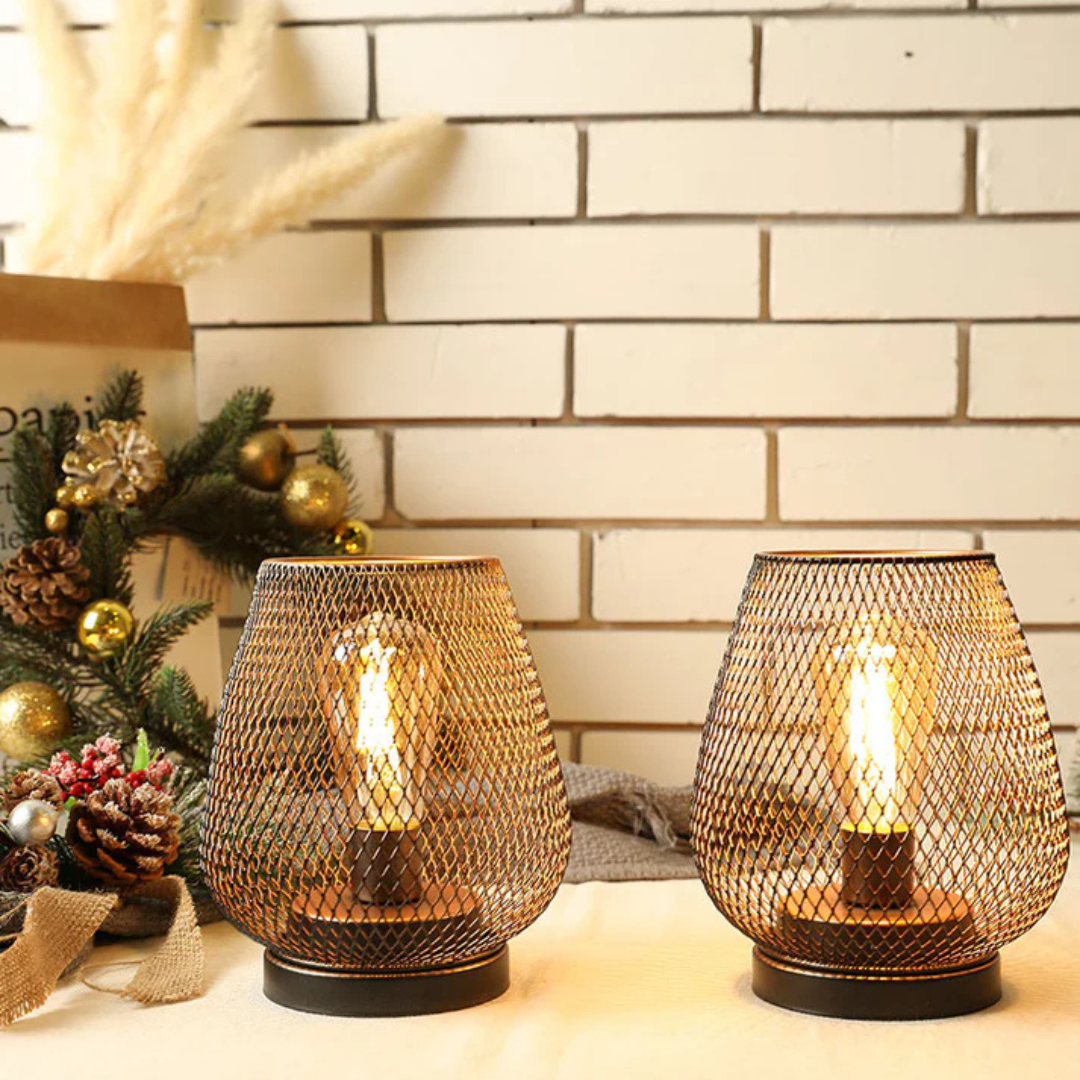 Draadloze LED Lantaarn Luxe Zwarte Tafellamp op Batterijen met Vintage Design Verlichting voor Binnen en Buiten Sfeerlicht | Sulvida