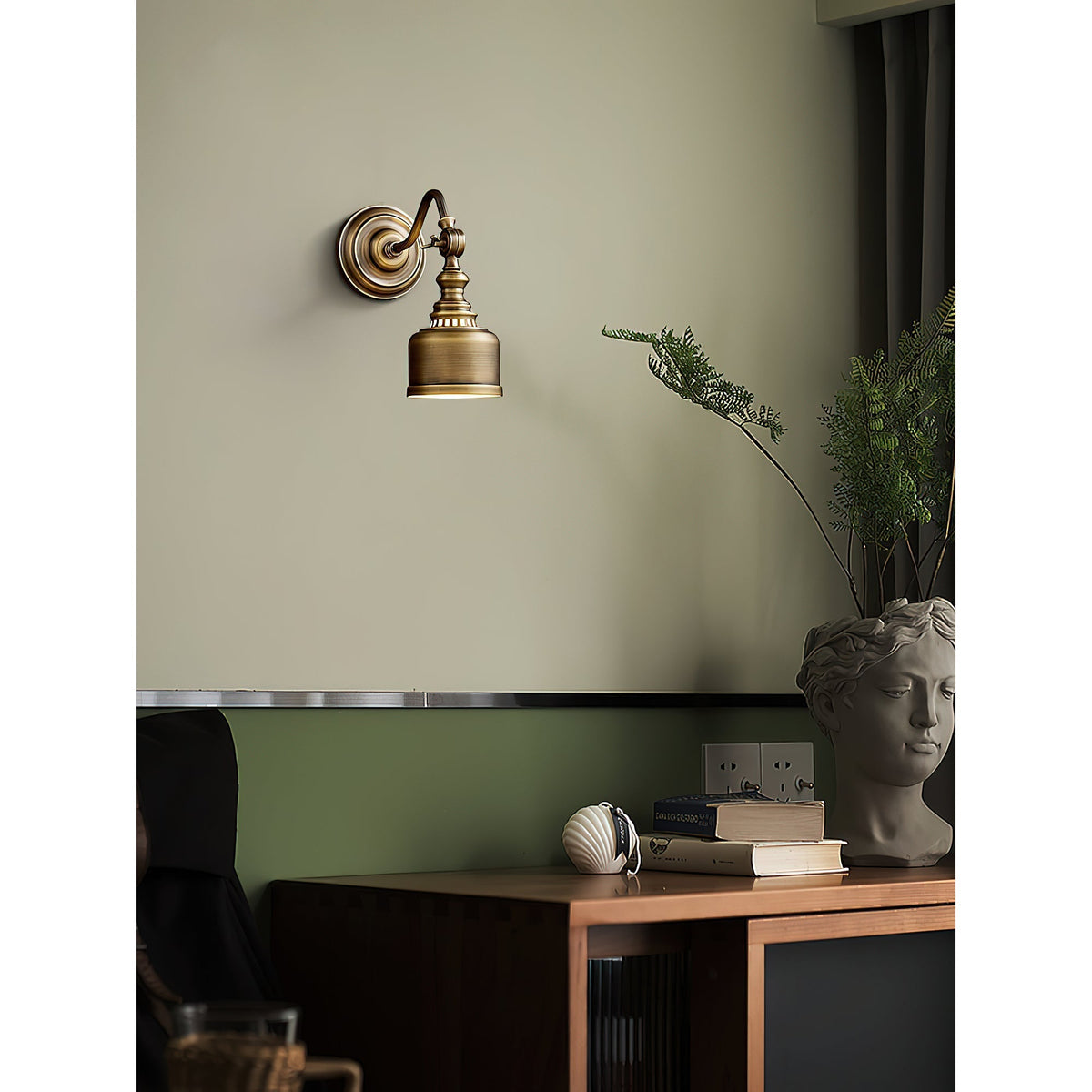 Wandlamp Zwanenhals Messing Leeslamp Verstelbaar met Vintage Patina voor Slaapkamer Nachtlamp Bedlamp Wand | Sulvida