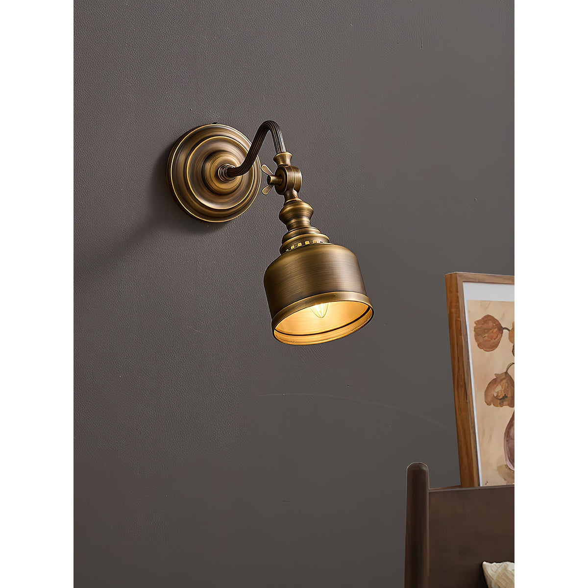 Wandlamp Zwanenhals Messing Leeslamp Verstelbaar met Vintage Patina voor Slaapkamer Nachtlamp Bedlamp Wand | Sulvida