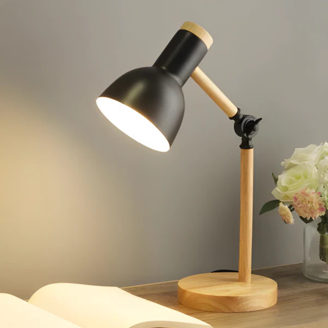 Verstelbare Tafellamp Hout Metaal Design Studeerlamp Nachtkastje Slaapkamer Leeslamp Bureau Woonkamer | Sulvida