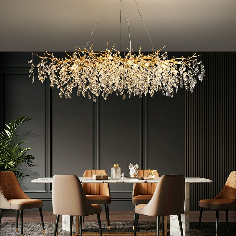 Kristallen kroonluchter met takkendesign – aluminium armatuur – LED G9 lampen – 6 tot 14 lichtpunten woonkamer | Sulvida