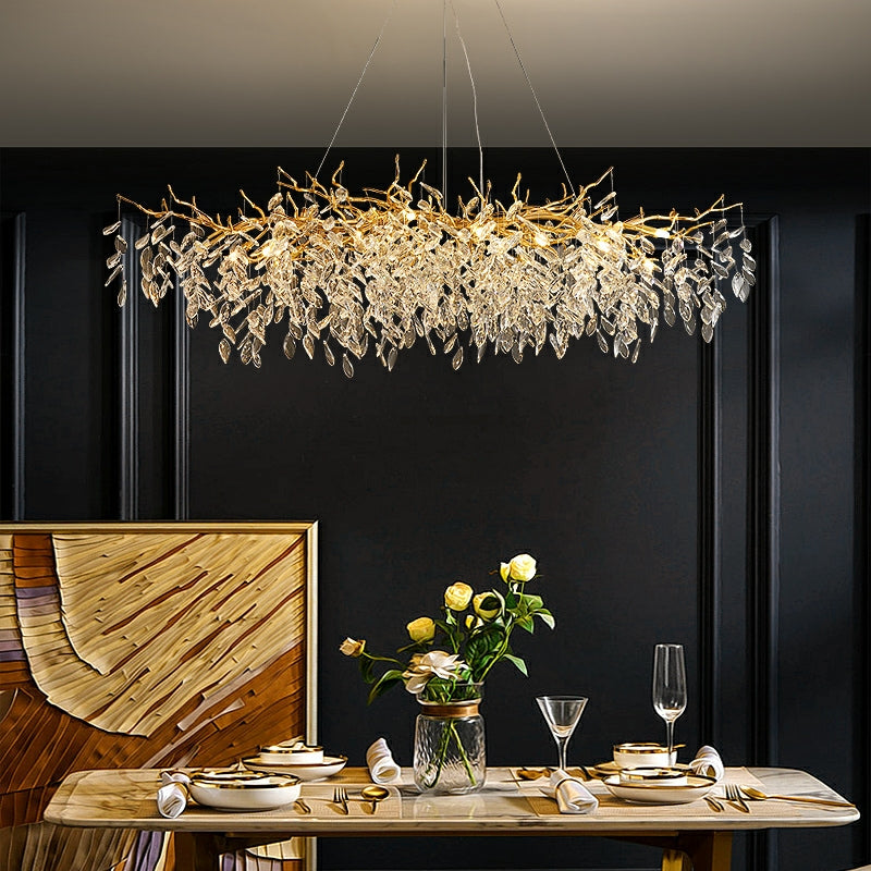 Kristallen kroonluchter met takkendesign – aluminium armatuur – LED G9 lampen – 6 tot 14 lichtpunten woonkamer | Sulvida