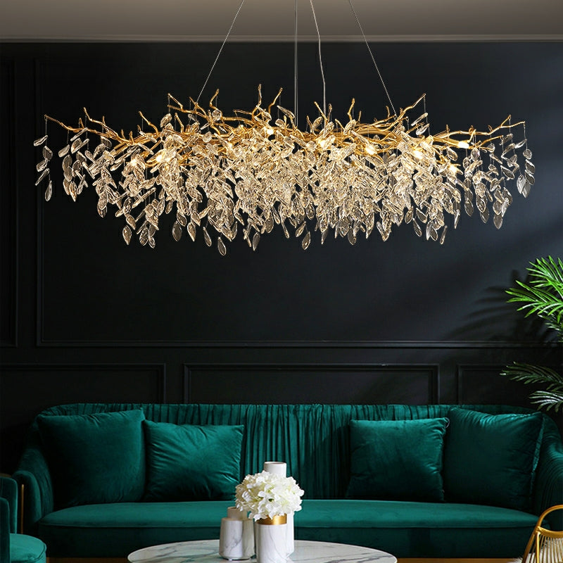 Kristallen kroonluchter met takkendesign – aluminium armatuur – LED G9 lampen – 6 tot 14 lichtpunten woonkamer | Sulvida