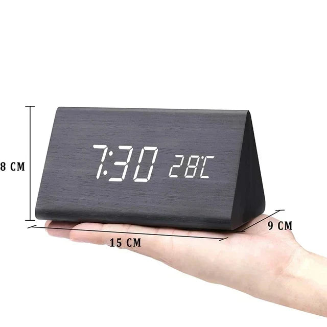 LED Wekker met Spraakbediening Houtlook Digitaal Display Temperatuur Alarm Slaapkamer Nachtlampje Dimbaar | Sulvida