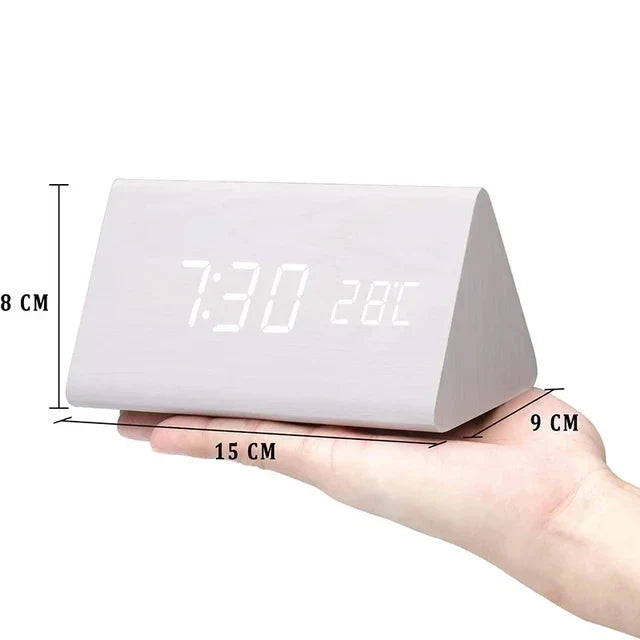 LED Wekker met Spraakbediening Houtlook Digitaal Display Temperatuur Alarm Slaapkamer Nachtlampje Dimbaar | Sulvida
