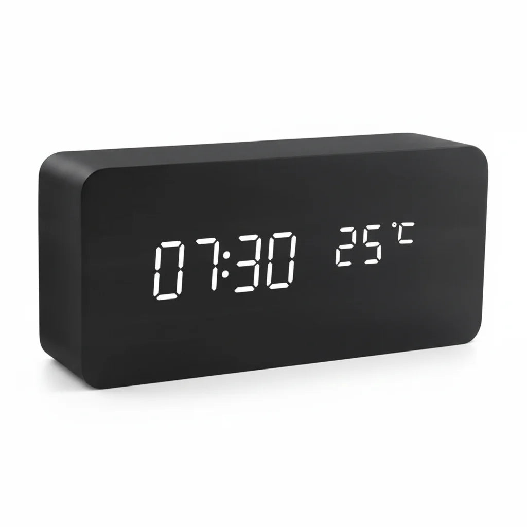Digitale wekker houtlook LED temperatuurweergave drie alarmen instelbare helderheid slaapkamer nachtkastje | Sulvida