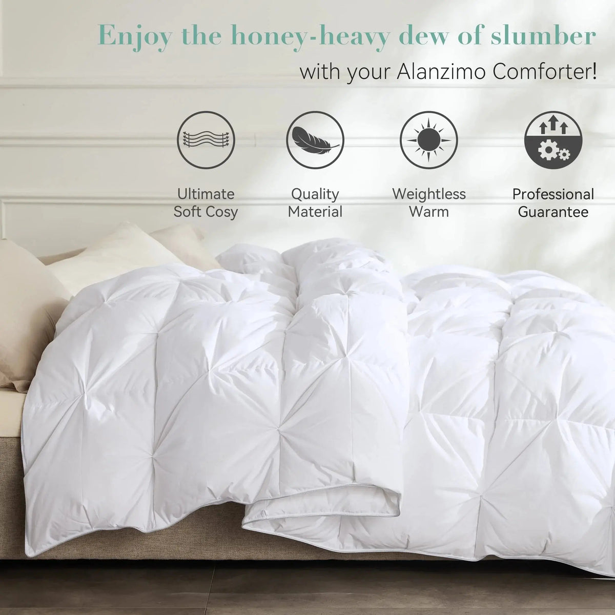 Donzen Dekbed Ganzendons 750 Fillpower Medium Warmte 4 Seizoenen Pinch-Pleat Stiksel Baffle-Box Luxe | Sulvida