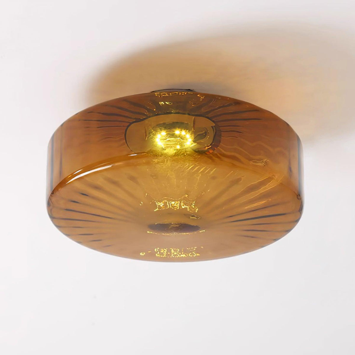 Plafondlamp Amber Glas Met Zonnestraalpatroon Warm Retro Licht Voor Slaapkamer Woonkamer Hal Sfeerverlichting | Sulvida