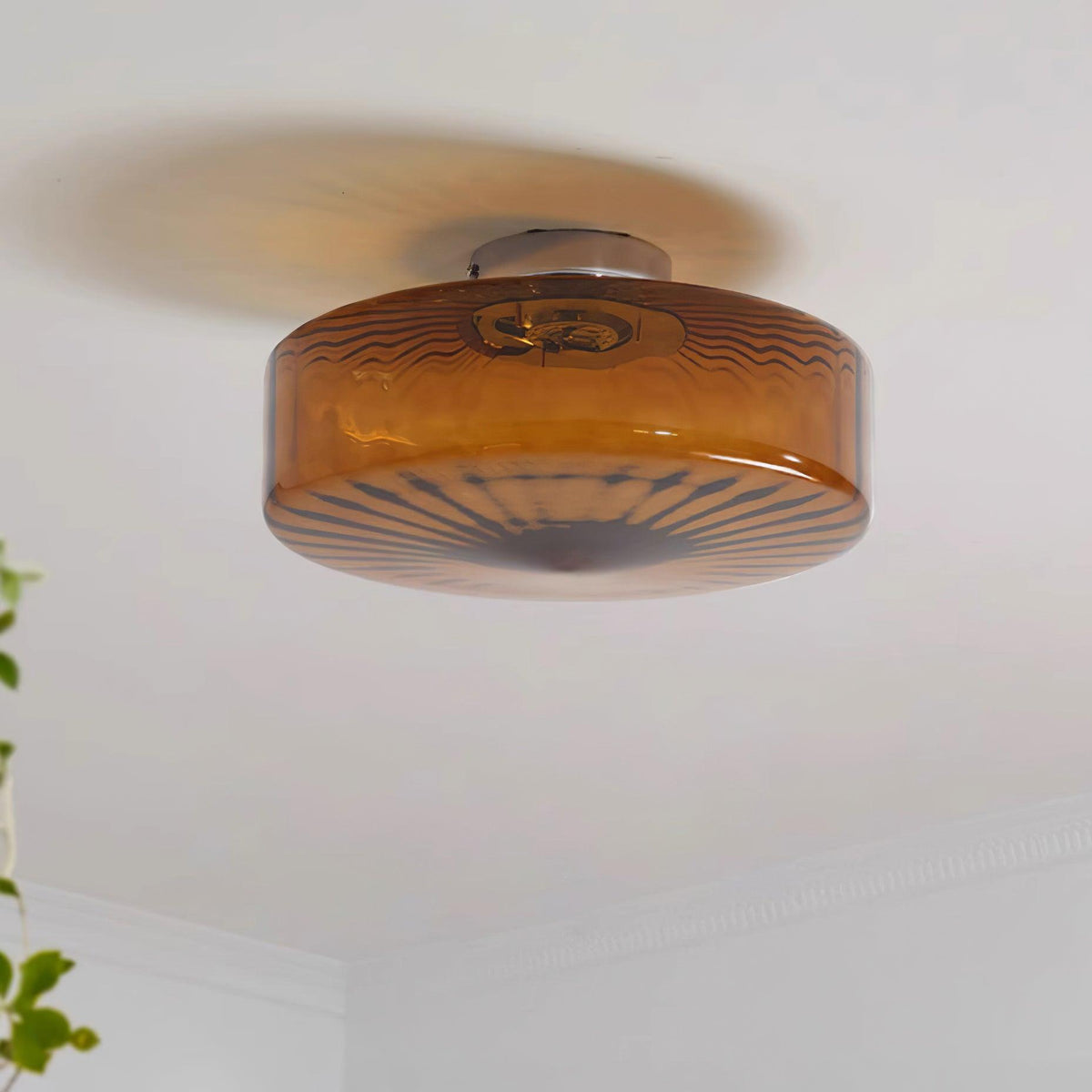 Plafondlamp Amber Glas Met Zonnestraalpatroon Warm Retro Licht Voor Slaapkamer Woonkamer Hal Sfeerverlichting | Sulvida