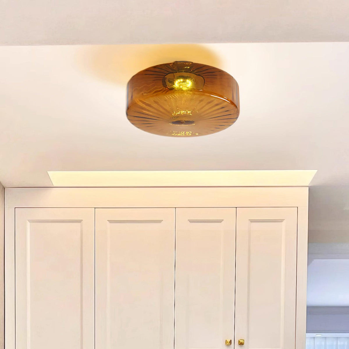 Plafondlamp Amber Glas Met Zonnestraalpatroon Warm Retro Licht Voor Slaapkamer Woonkamer Hal Sfeerverlichting | Sulvida