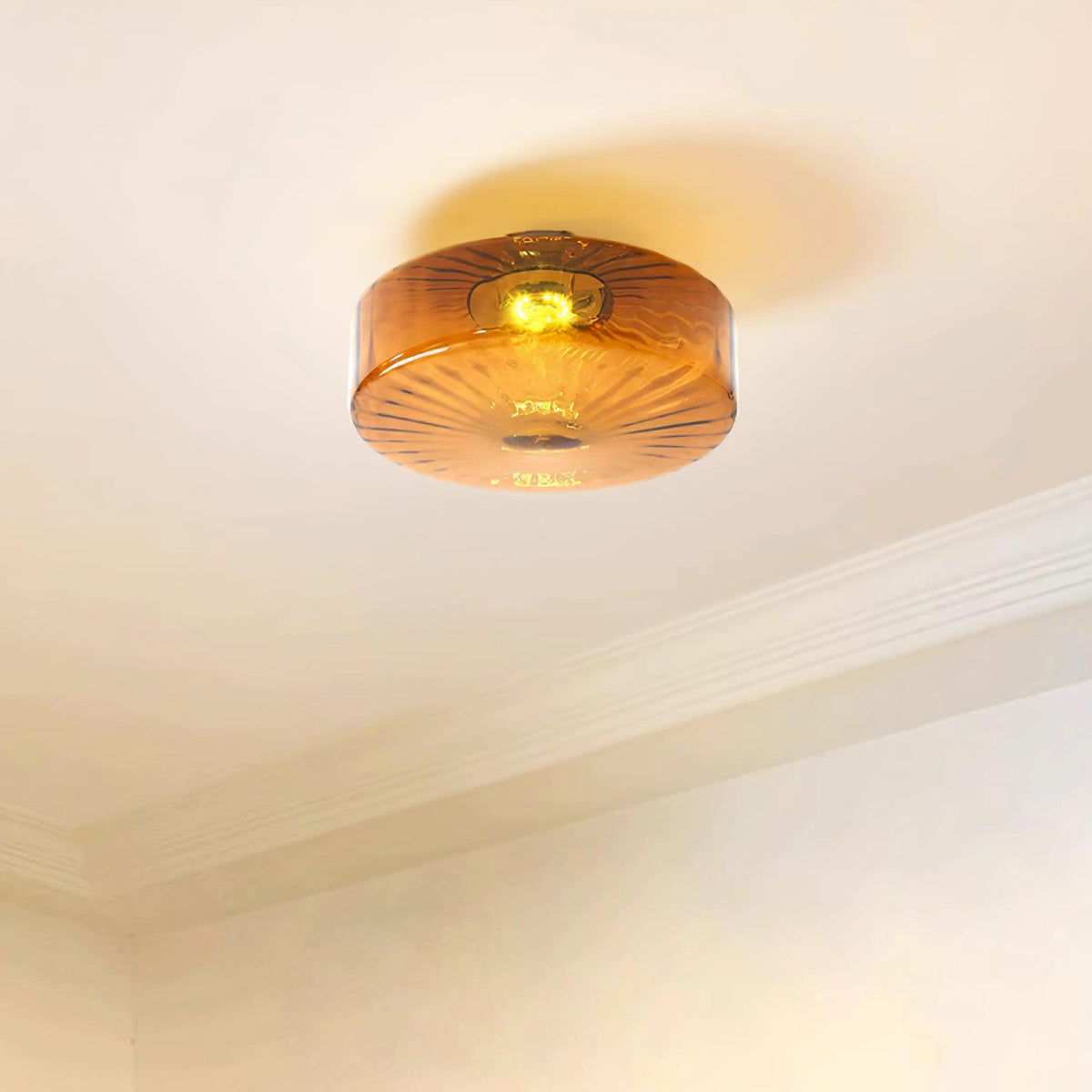Plafondlamp Amber Glas Met Zonnestraalpatroon Warm Retro Licht Voor Slaapkamer Woonkamer Hal Sfeerverlichting | Sulvida