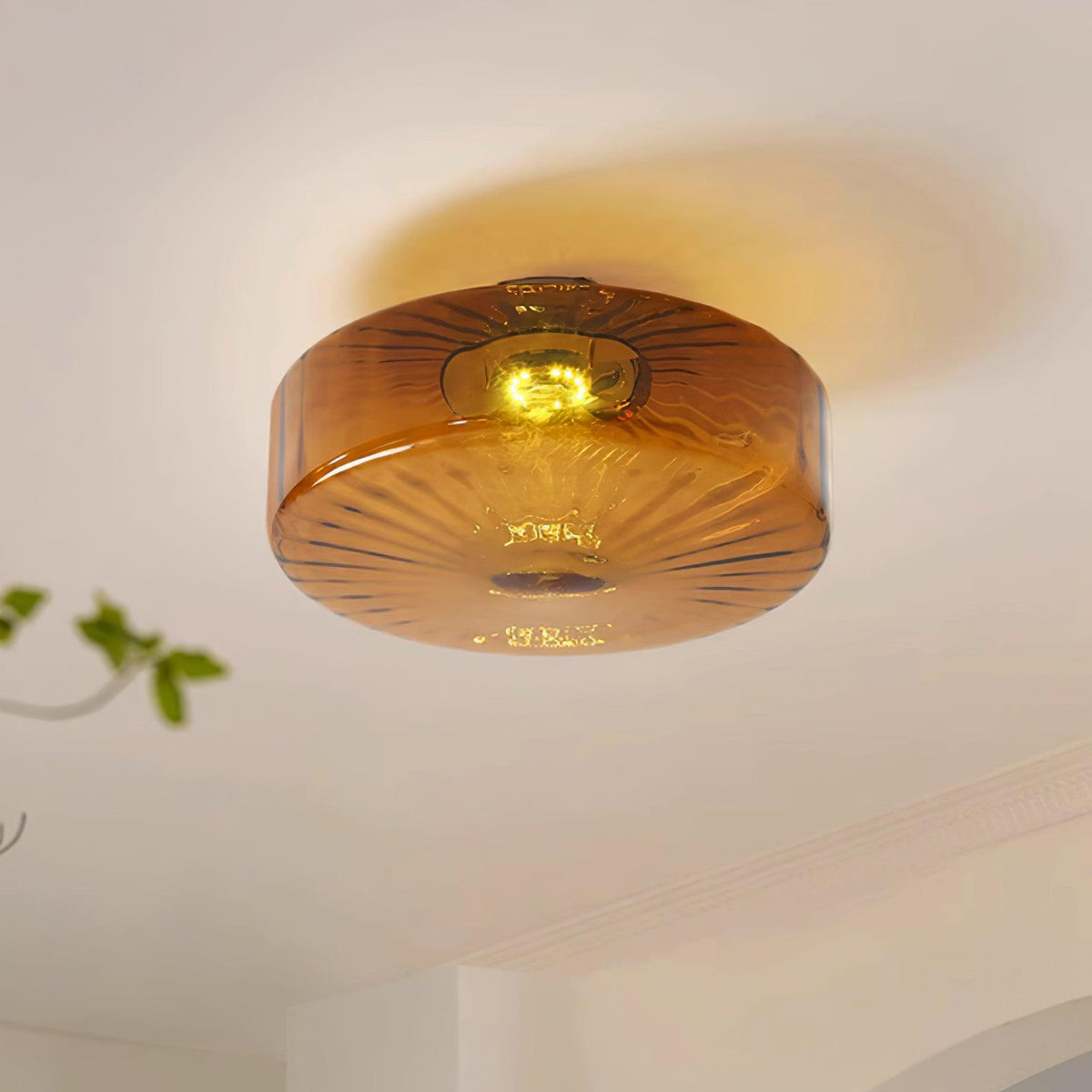 Plafondlamp Amber Glas Met Zonnestraalpatroon Warm Retro Licht Voor Slaapkamer Woonkamer Hal Sfeerverlichting | Sulvida