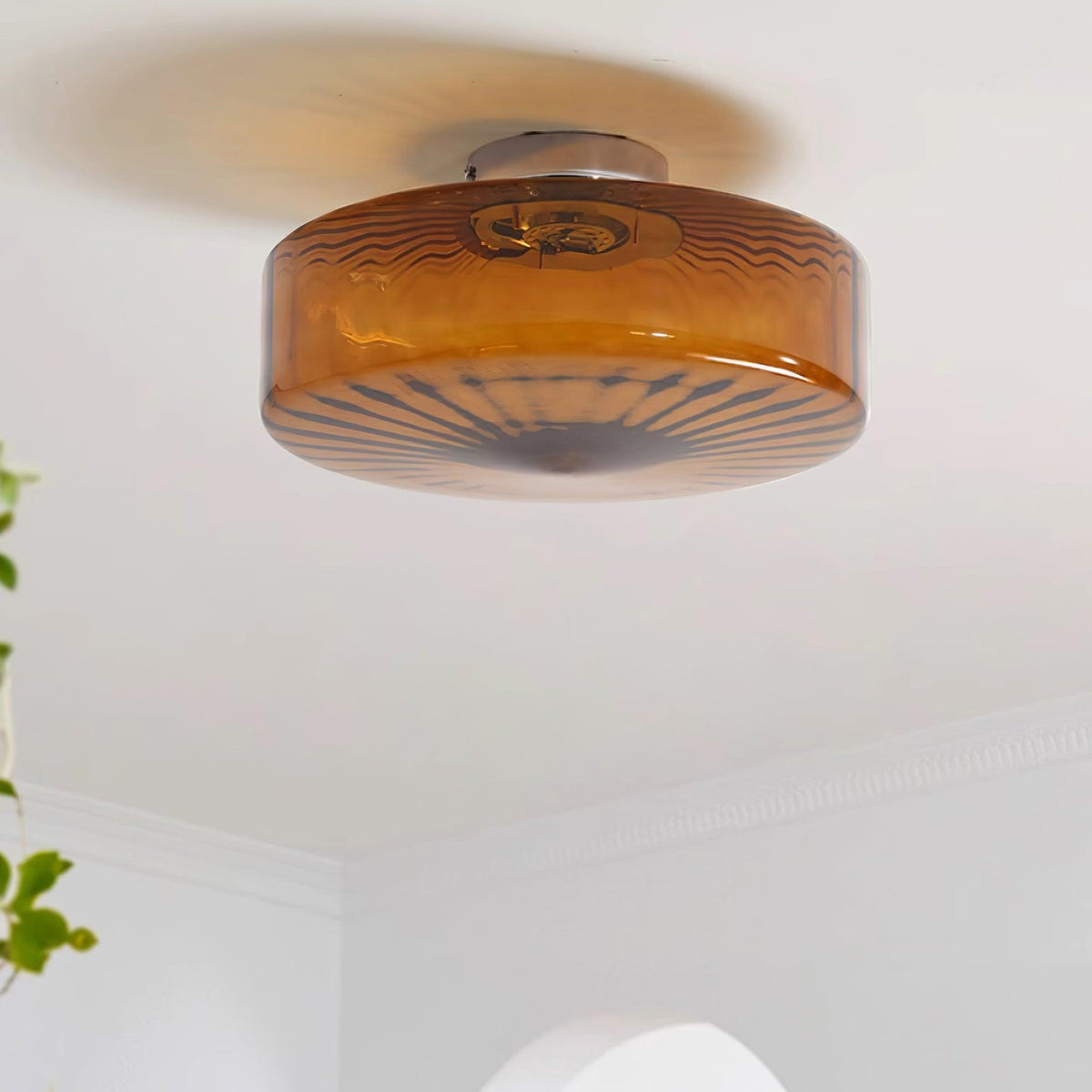 Plafondlamp Amber Glas Met Zonnestraalpatroon Warm Retro Licht Voor Slaapkamer Woonkamer Hal Sfeerverlichting | Sulvida