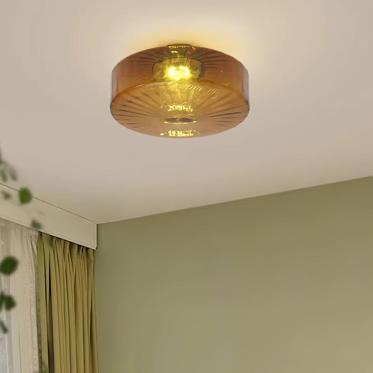Plafondlamp Amber Glas Met Zonnestraalpatroon Warm Retro Licht Voor Slaapkamer Woonkamer Hal Sfeerverlichting | Sulvida