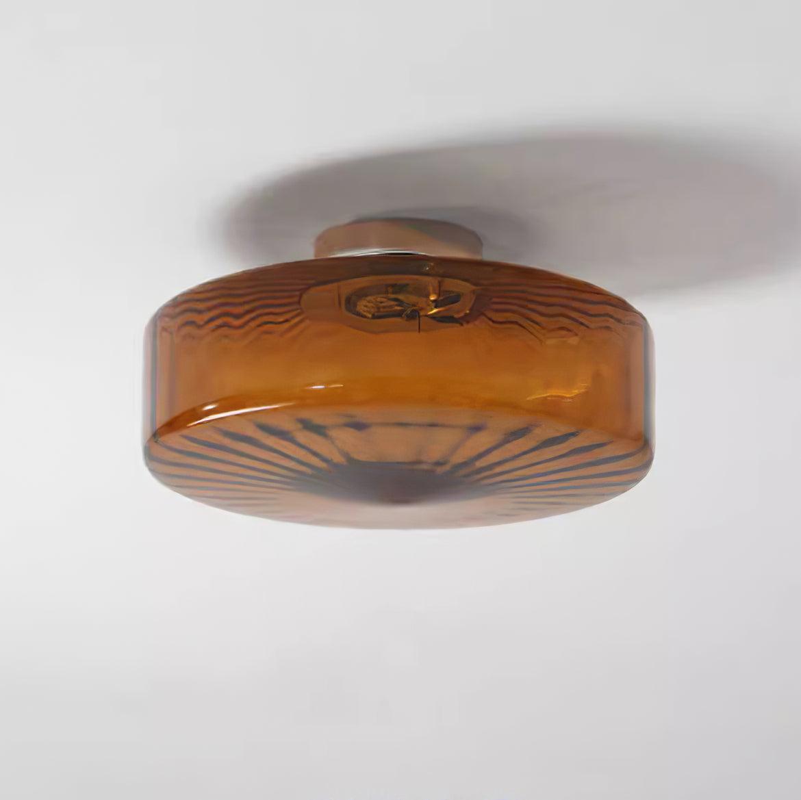 Plafondlamp Amber Glas Met Zonnestraalpatroon Warm Retro Licht Voor Slaapkamer Woonkamer Hal Sfeerverlichting | Sulvida