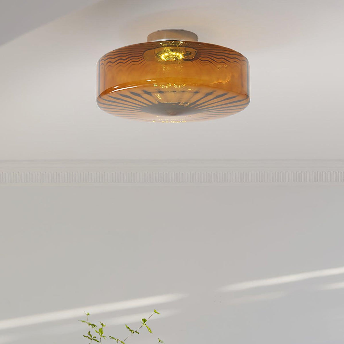 Plafondlamp Amber Glas Met Zonnestraalpatroon Warm Retro Licht Voor Slaapkamer Woonkamer Hal Sfeerverlichting | Sulvida