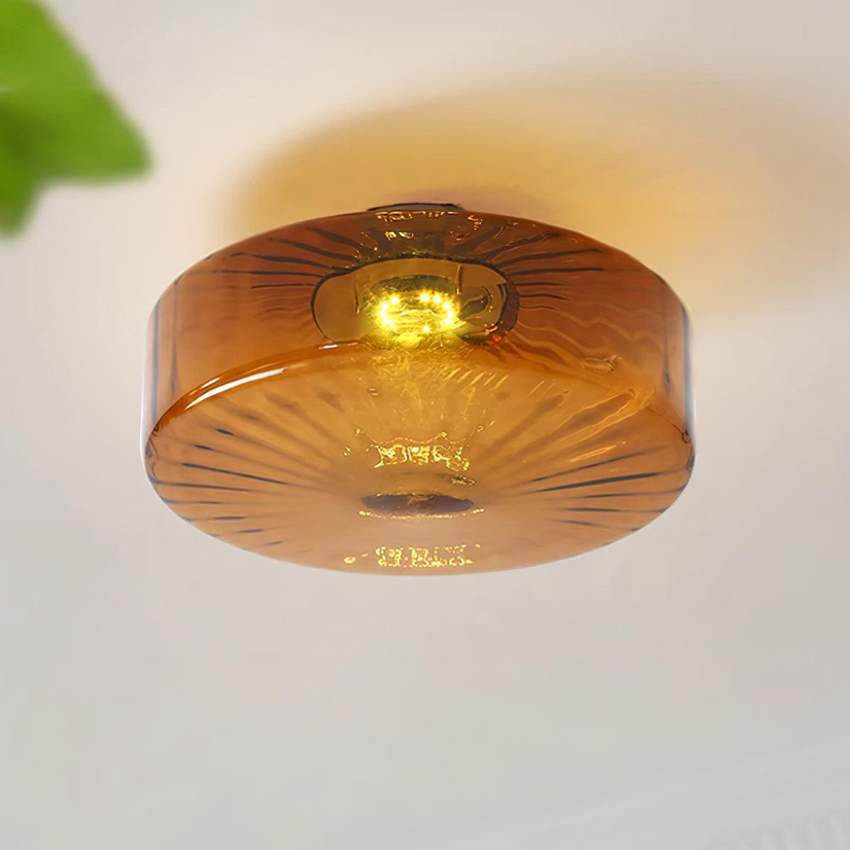 Plafondlamp Amber Glas Met Zonnestraalpatroon Warm Retro Licht Voor Slaapkamer Woonkamer Hal Sfeerverlichting | Sulvida