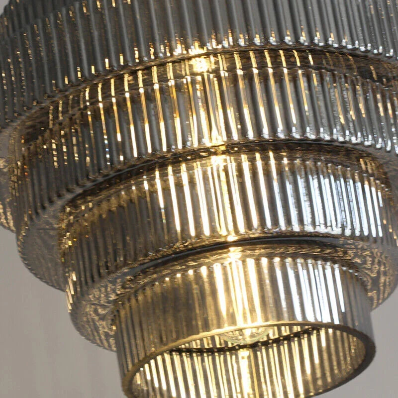 Geribbelde glazen hanglamp gelaagd flessendesign Art Deco vintage eetkamer keuken woonkamer slaapkamer | Sulvida