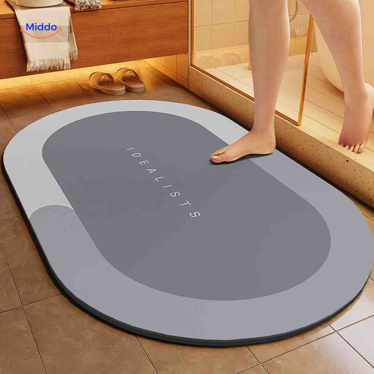 Antislip badmat met sneldrogende toplaag vierkant ovaal halfrond voor douche bad natte vloeren en badkamer | Sulvida