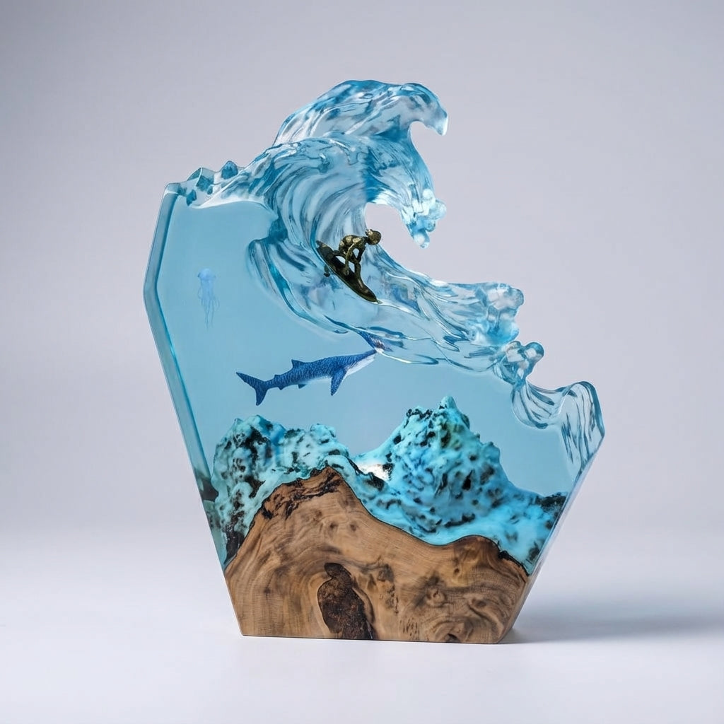 Lampe-sculpture baleine Ocean à intensité réglable en résine, éclairage de table d’ambiance, lampe de chevet, design maritime | Sulvida