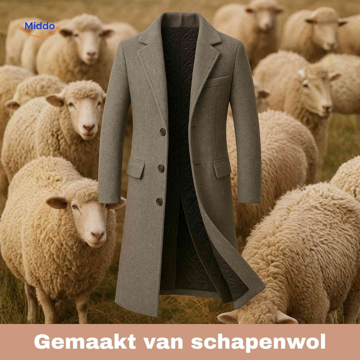 Wollen herencovercoat klassiek knielengte grijs beige donkerbruin gevoerd katoen warm elegant winterjas heren | Sulvida