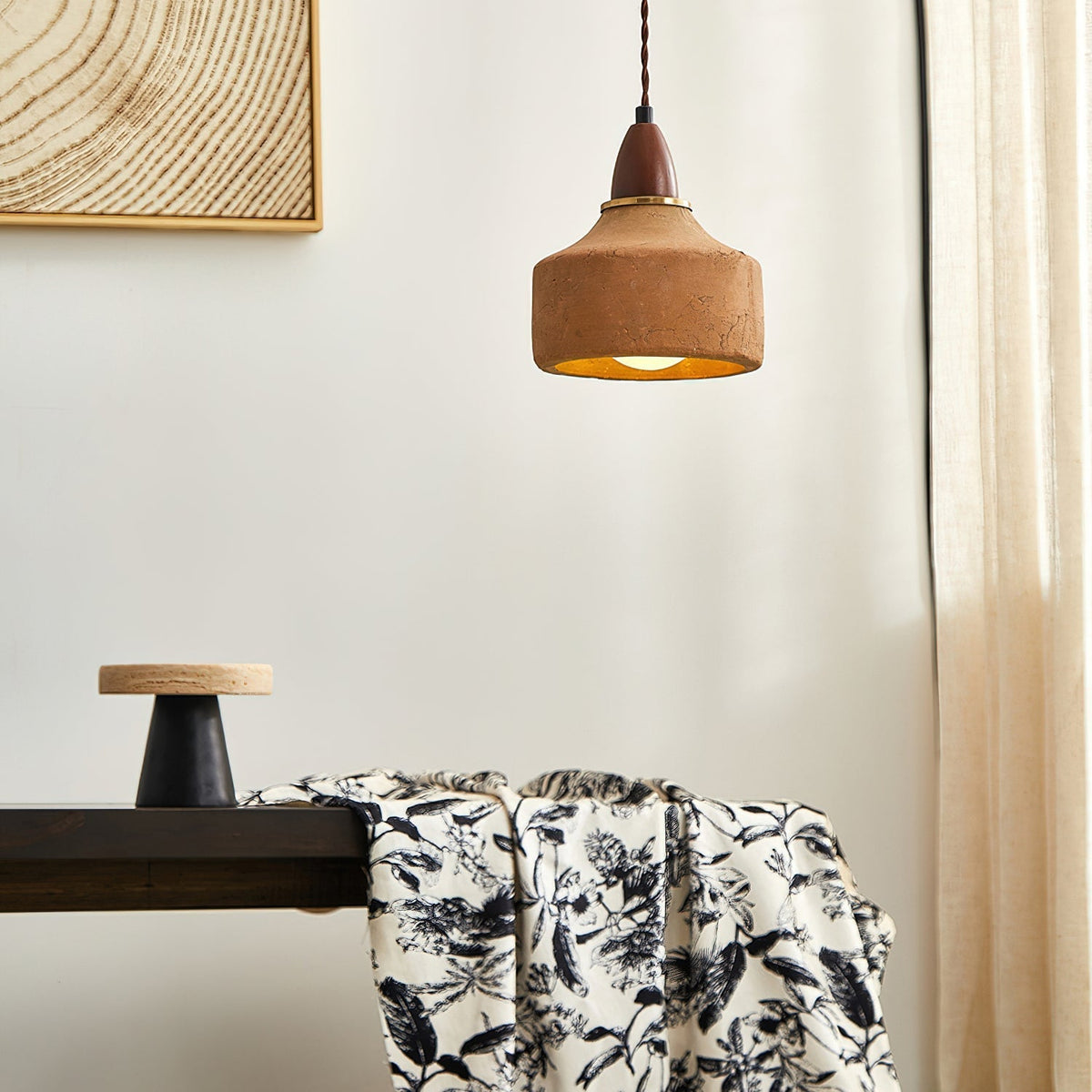 Hanglamp Hout Keramiek Walnoottint Terracotta G9 Fitting Plafondverlichting Eetkamer Keuken Slaapkamer Woonkamer | Sulvida