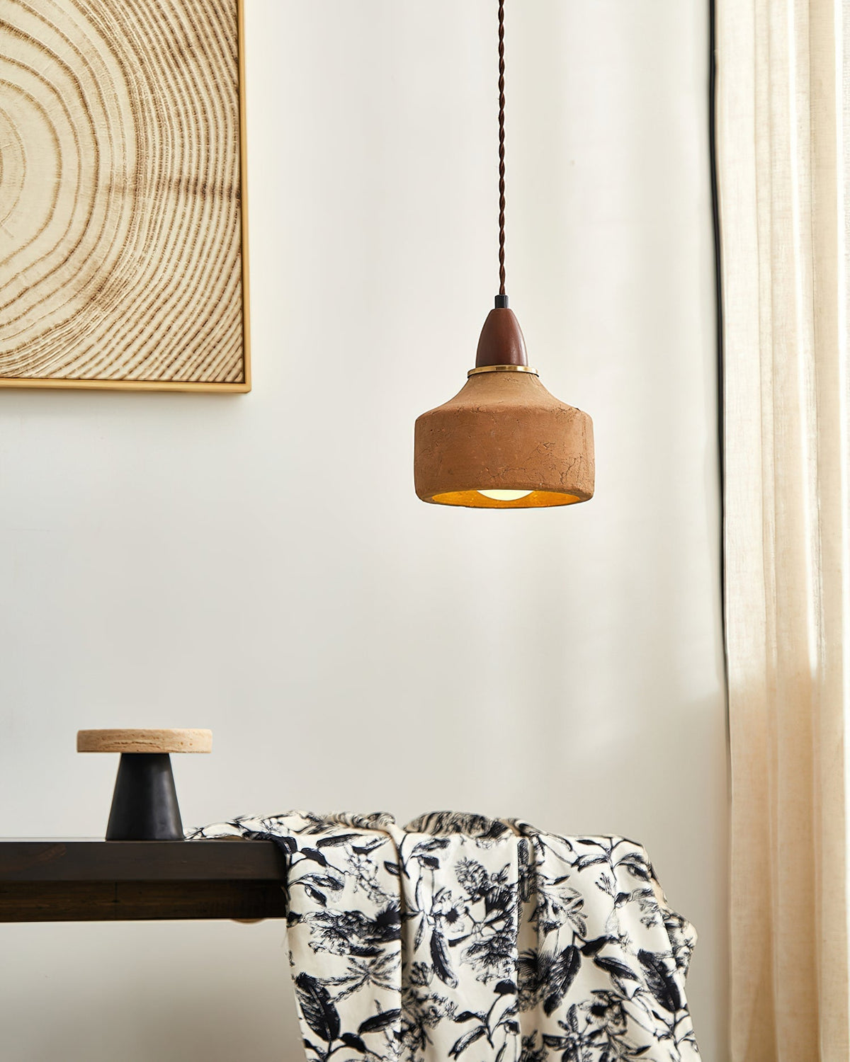 Hanglamp Hout Keramiek Walnoottint Terracotta G9 Fitting Plafondverlichting Eetkamer Keuken Slaapkamer Woonkamer | Sulvida