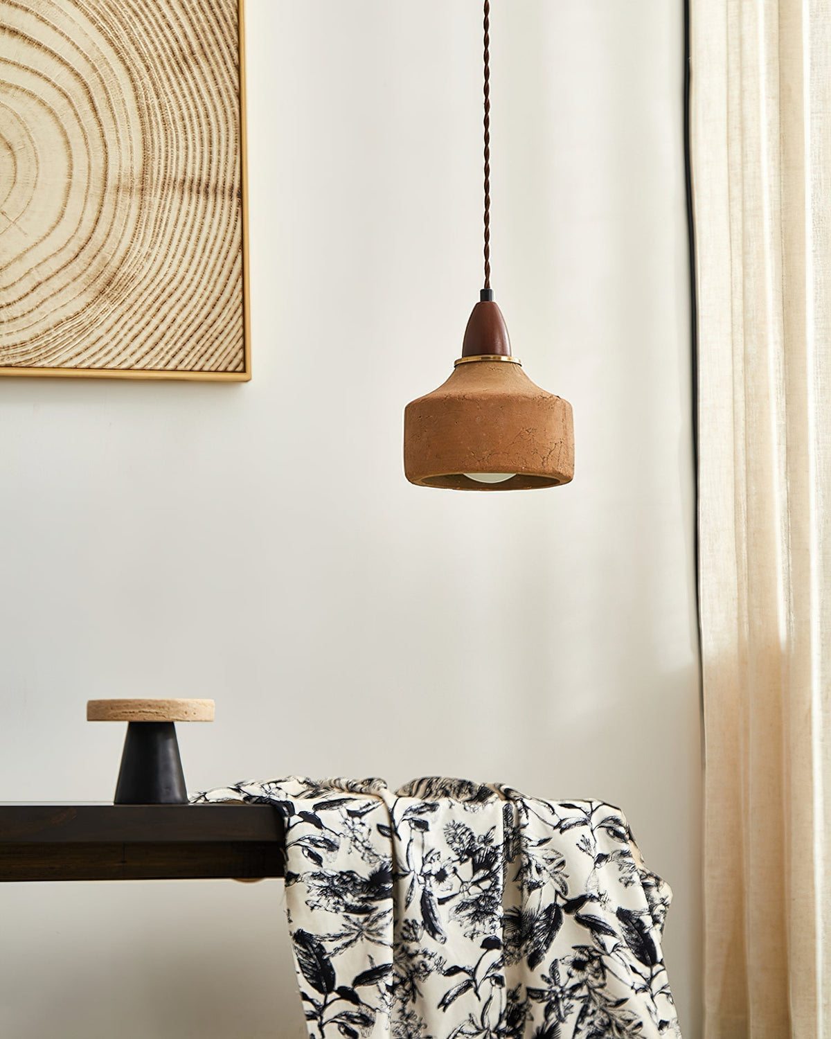 Hanglamp Hout Keramiek Walnoottint Terracotta G9 Fitting Plafondverlichting Eetkamer Keuken Slaapkamer Woonkamer | Sulvida