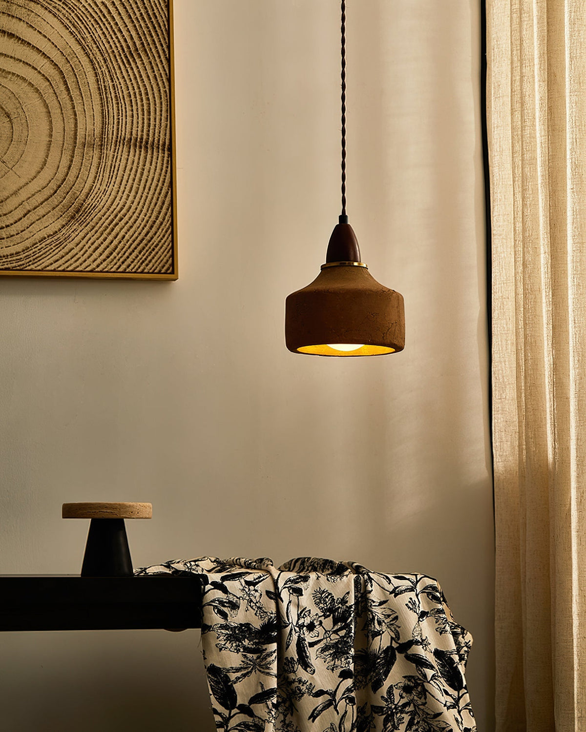 Hanglamp Hout Keramiek Walnoottint Terracotta G9 Fitting Plafondverlichting Eetkamer Keuken Slaapkamer Woonkamer | Sulvida