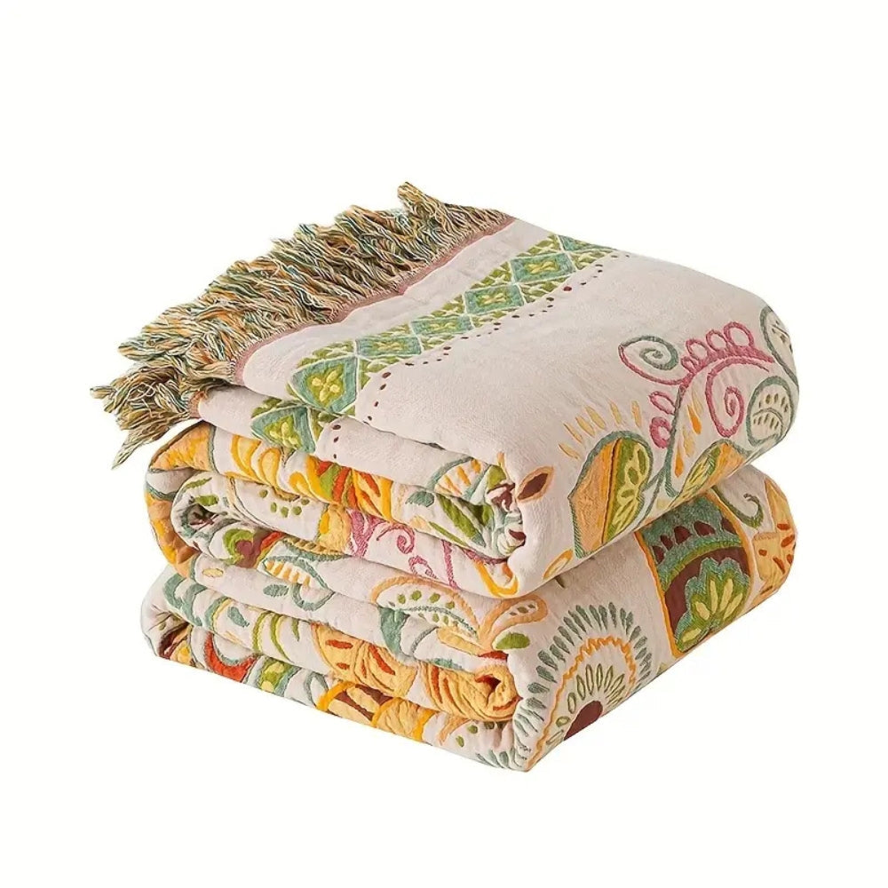 Bohemian Plaid Dubbelzijdig Katoenen Gauze met Franjes voor Bed Bank Woonkamer Decoratie Herfst Winter | Sulvida