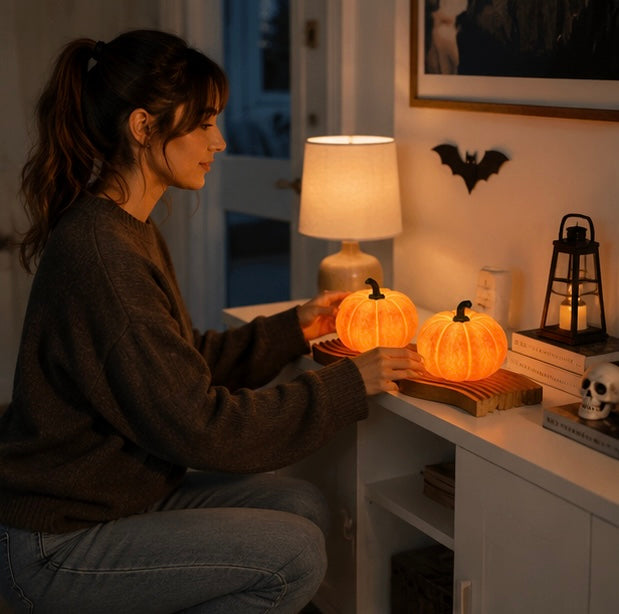 Pompoen nachtlampje met LED verlichting op batterijen decoratieve lantaarn voor Halloween feest en sfeervolle avonden | Sulvida
