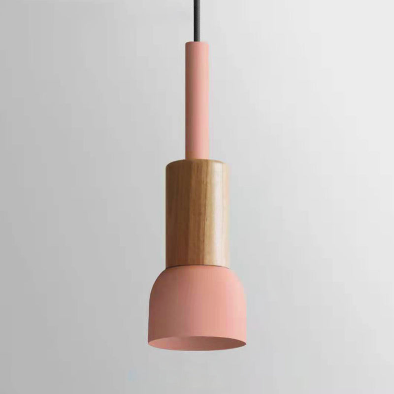 Suspension scandinave en bois avec fer coloré rose, jaune et vert, éclairage design pour salle à manger et salon, E26 | Sulvida